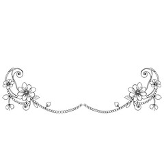 Floral Flourish: Elegant Line Art Border Design Featuring Delicate Flowers, Swirls, and a Pearl Garland, Perfect for Invitations or Decor
