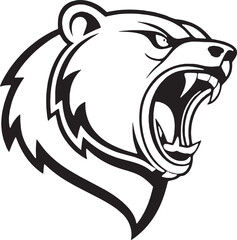 Aggressive roaring bear head in bold black-and-white vector style, ideal for mascots, team logos, or streetwear branding.