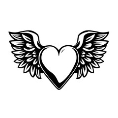 Winged Heart: A Vintage Line Art Illustration of a Heart with Wings