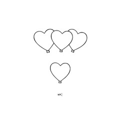 Heart Balloons & Bow: A charming line art illustration features three heart-shaped balloons above a single balloon, with a small bow below, creating a cute and playful design.