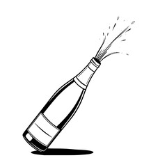 Champagne Celebration: A lively line art illustration depicts a champagne bottle with sparkling bubbles erupting, conveying festive joy and celebration.