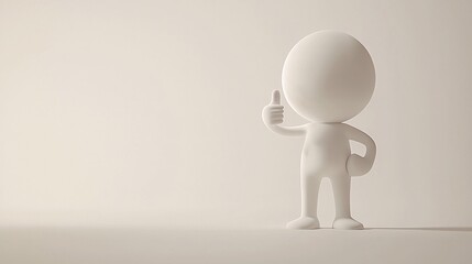 3D Small Round White Figure Giving a Thumbs Up