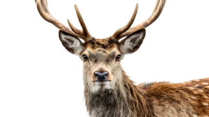 A deer with brown antlers is staring at the camera