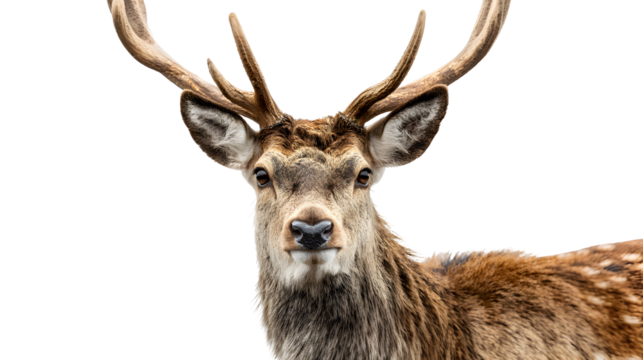 A deer with brown antlers is staring at the camera