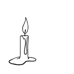 Melted Candle: A simple line art illustration of a single candle with melted wax, showcasing a minimalist black and white aesthetic.