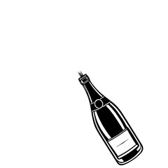 Champagne Celebration: A bold line art illustration of a champagne bottle with cork popping, perfect for celebratory designs and festive graphics.