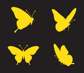 Flying butterflies silhouette set on white background butterflies