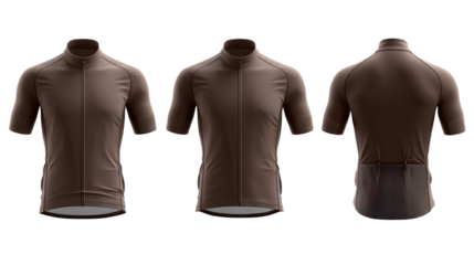 Brown cycling jersey on a black background showcasing front and rear views