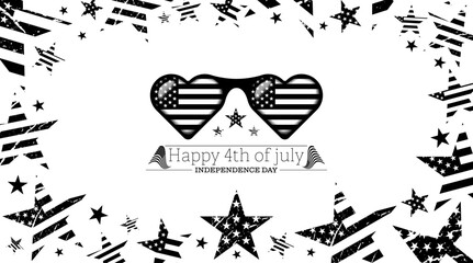 Black abstract 3d usa flag frame, heart shape glasses with american flag, independence day text vector. Usa freedom flag glasses to use for 4th july independence day, memorial day projects. 