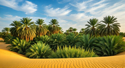 Fototapeta premium Lush Oasis Amidst Golden Sand Dunes