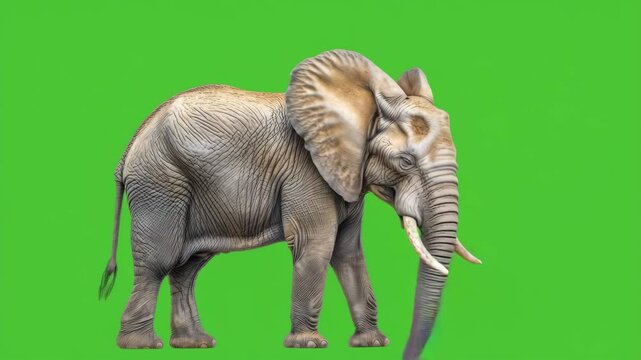 Realistic Elephant Isolated on Chroma Key Green
