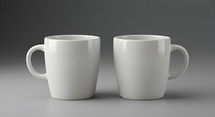 Obraz premium Mug, Mugs, Coffee mug, Two Blank White Coffee Mugs on Gray Background
