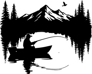 Fototapeta premium Fisherman mountain outdoor fishing vector design