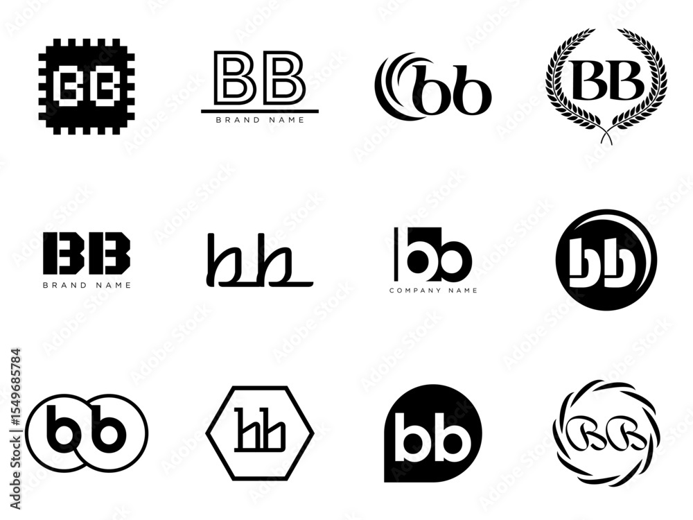 Fototapete bb logo company template. letter b and b logotype. set different classic serif lettering and modern 