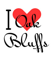 I love Oak Bluffs, city of United States. Hand drawn letters with red heart. Vector illustration lettering, modern design