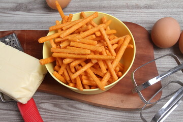 french fries on a wooden table