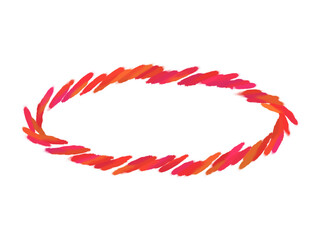 Fototapeta premium Vibrant red oval frame with decorative feather-like elements on a black background