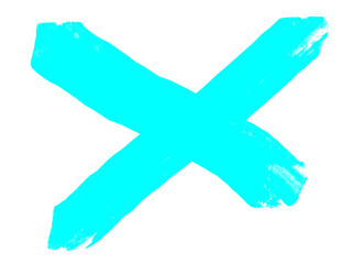 Obraz premium Bold cyan painted X mark on black background, representing rejection or error