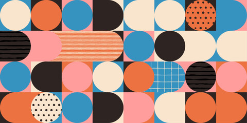 Modern retro geometric pattern with hand drawn textures