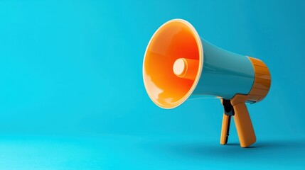 A blue and orange megaphone with a blue background