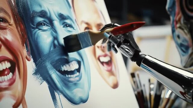 AI Robot painting human emotions on a canvas
