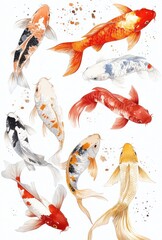 Koi fish in various colors and patterns