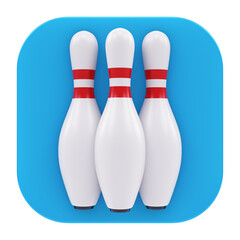 Bowling Pins App 3d render icon in cartoon plastic style minimal isolated on transparent white background	
