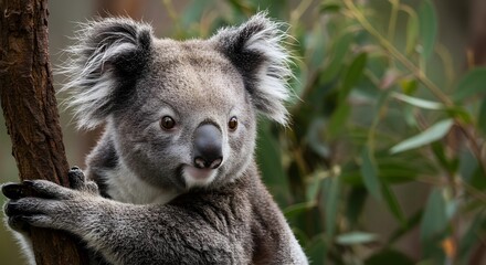 Obraz premium Koala, Koala bear, Eucalyptus, Adorable Koala Bear on Eucalyptus Tree