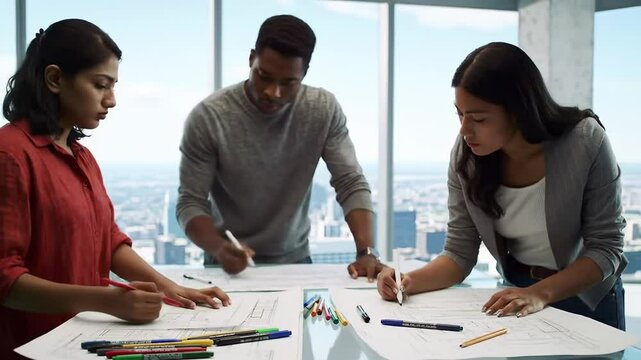 Architects of tomorrow sketching megacities in the office