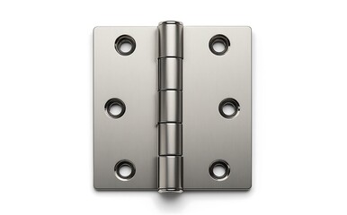 Close up view of stainless steel hinge on white background