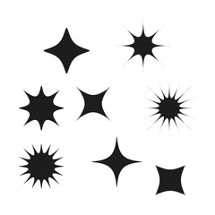 Star shapes collection. Solid black elements. Decorative celestial objects. Vector cosmic symbols.