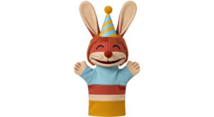 Isolated Rabbit Puppet with Party Hat