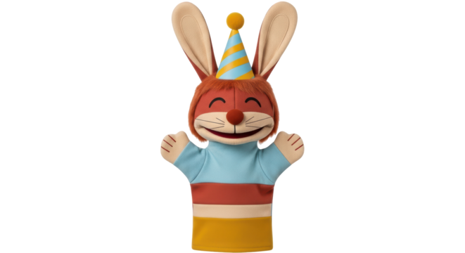 Isolated Rabbit Puppet with Party Hat