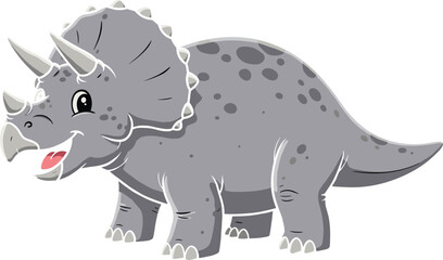 Cute Triceratops Dinosaur Cartoon Character Winking with Tongue Out, Perfect for Kids and Prehistoric Themes.
