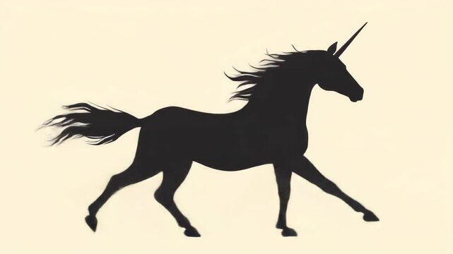 Silhouette of a running unicorn against a cream background