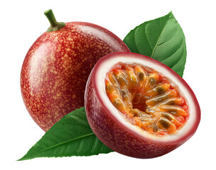Juicy passion fruit image isolated transparent. Maracuya. Passionfruit granadilla cut out photo png. Passiflora edulis. Tropical fruit lilikoi maracuja cutout element object photography