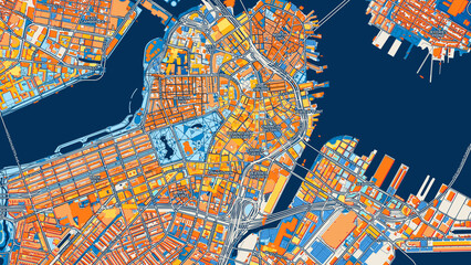 Colorful Boston Street Map with Labels and Buildings