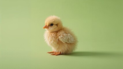 Obraz premium A baby chick is sitting on a green surface