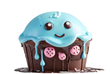 Cute 3D Cupcake with Sweet Eyes – Kawaii Style on White Background