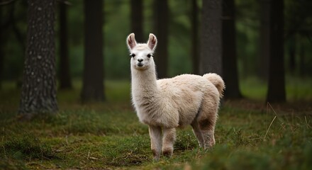 Obraz premium Llama, White llama, Llama in forest, White Llama in a Forest