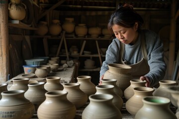 Japanese potter working pottery female adult.