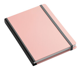 Pale pink hardcover notebook with elastic band image isolated transparent. Stationery office supply cut out photo png. Journal diary. Business stationary cutout object photography