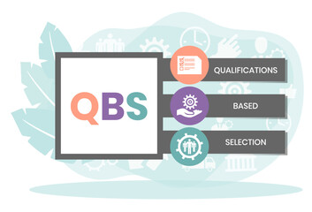 QBS - Qualifications Based Selection acronym. business concept background. vector illustration concept with keywords and icons. lettering illustration with icons for web banner, flyer, landing page