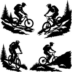 Fototapeta premium mountain Biker Riding Uphill on Rugged Terrain hiking man vector