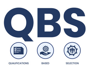 QBS - Qualifications Based Selection acronym. business concept background. vector illustration concept with keywords and icons. lettering illustration with icons for web banner, flyer, landing page