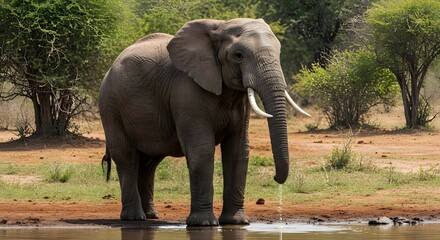 Fototapeta premium African elephant, Elephant, Loxodonta africana, African Elephant Drinking Water at a Waterhole