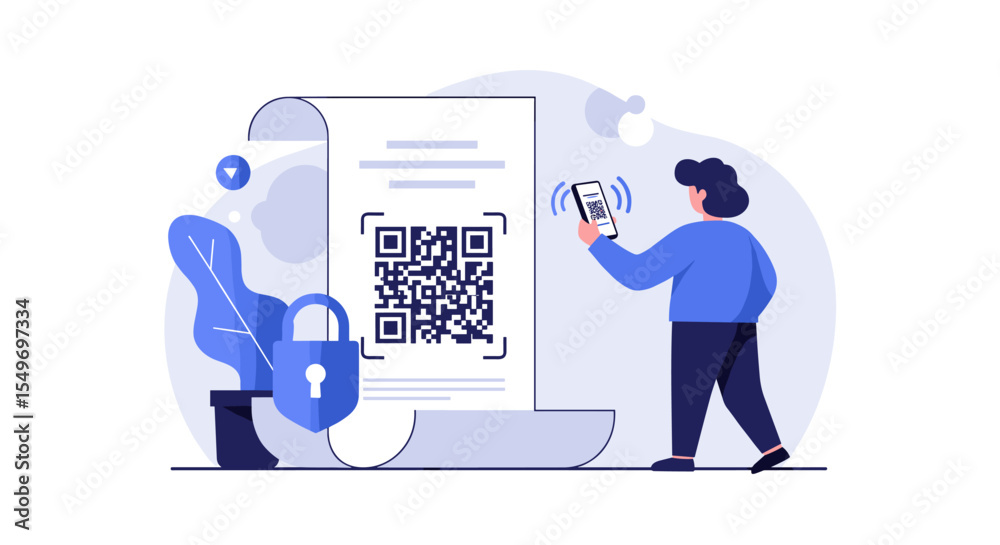 Poster digital security concept with qr code verification for modern privacy design vector illustration