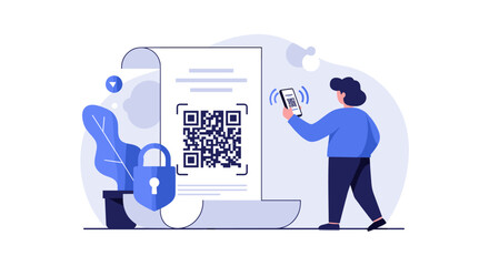 Digital security concept with qr code verification for modern privacy design vector illustration