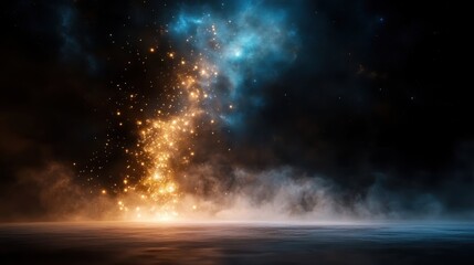 A vibrant cosmic explosion of lights and colors emerges from a dark background, symbolizing creativity, energy, and the endless possibilities of the universe.