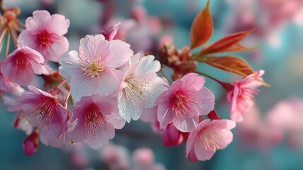 Delicate pink cherry blossoms in full bloom